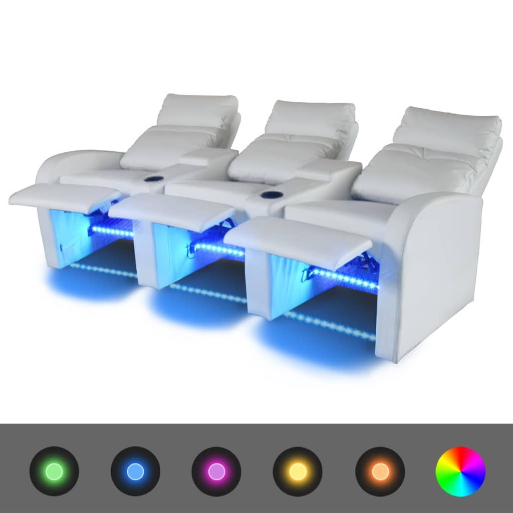 LED Driedubbele Leunstoel 3-zits kunstleer wit is nu te koop bij PeponiXL, paradijselijk wonen!