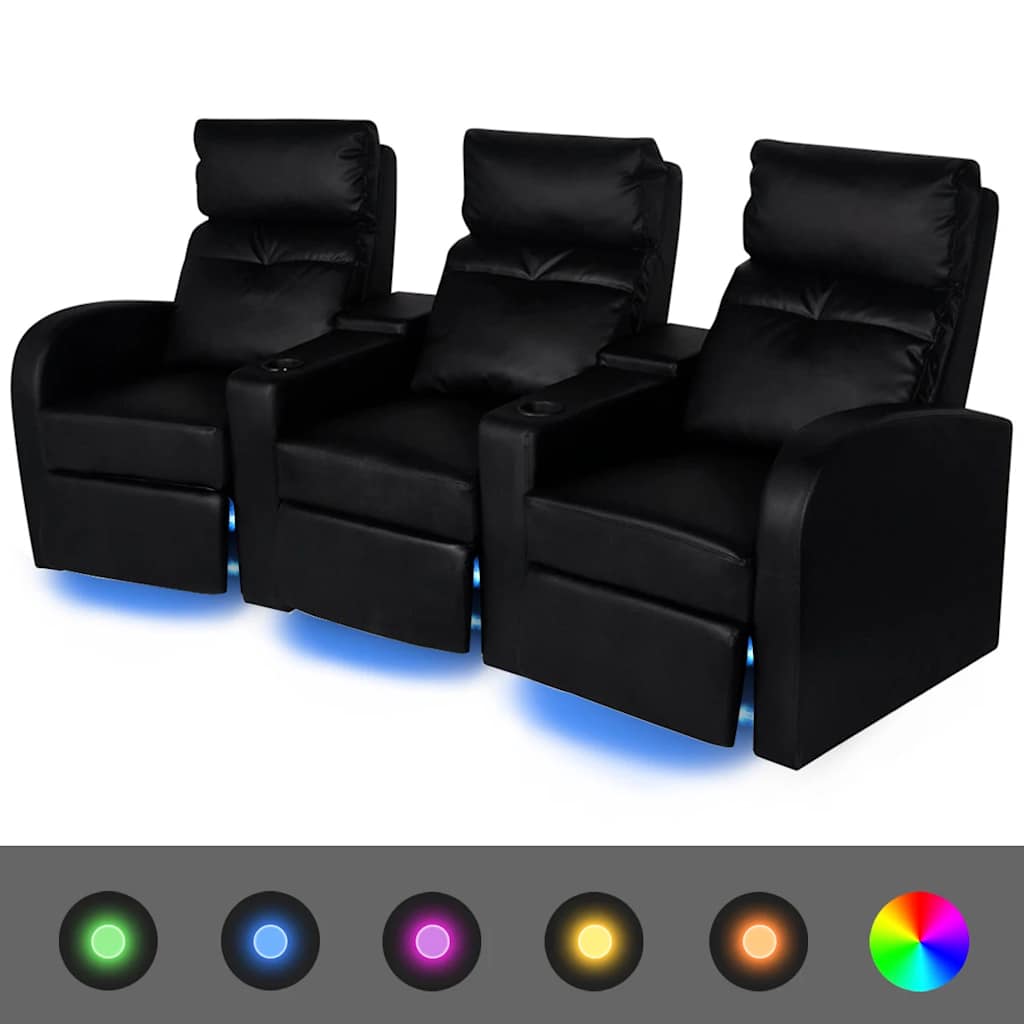 Leunstoel 3-zits LED kunstleer zwart is nu te koop bij PeponiXL, paradijselijk wonen!