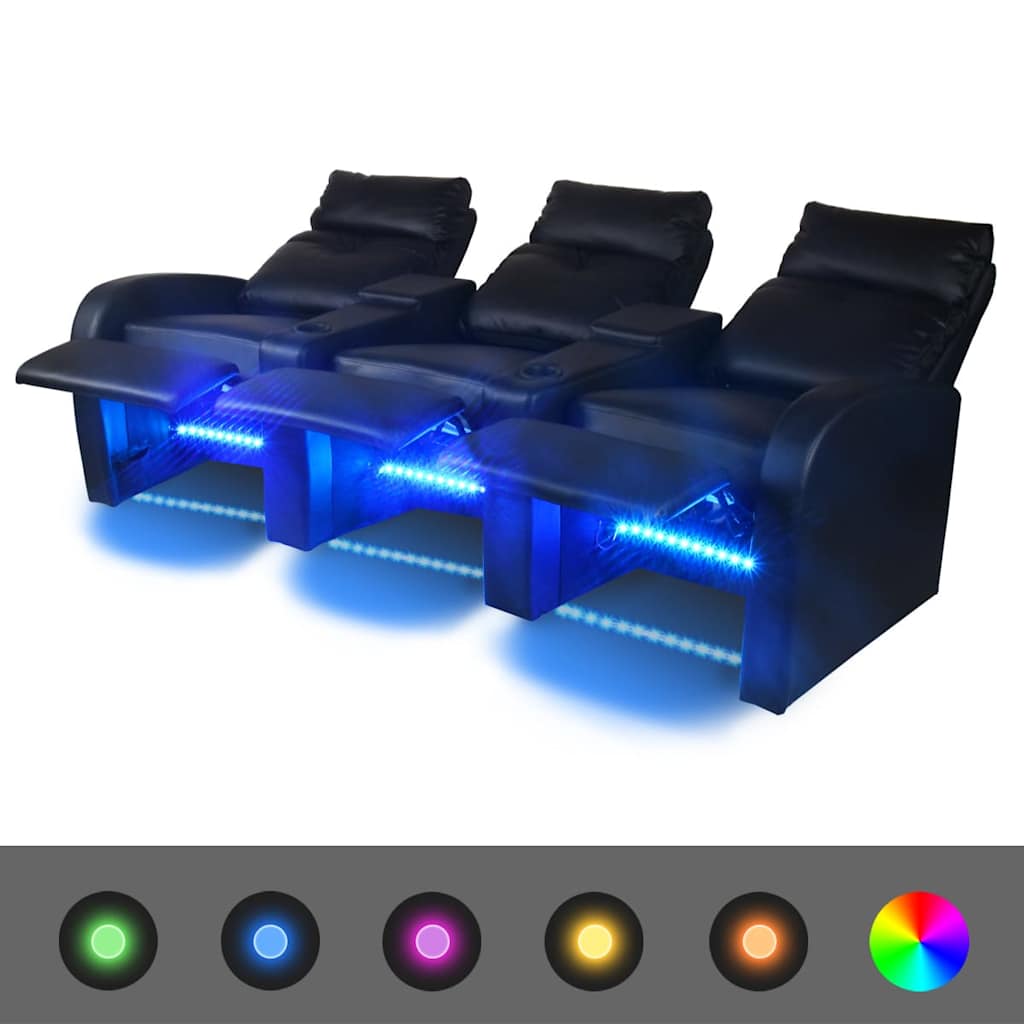 Leunstoel 3-zits LED kunstleer zwart is nu te koop bij PeponiXL, paradijselijk wonen!