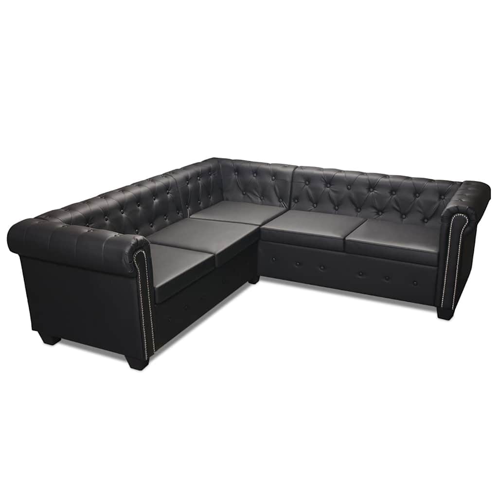 Hoekbank 5-zits Chesterfield-stijl kunstleer zwart is nu te koop bij PeponiXL, paradijselijk wonen!