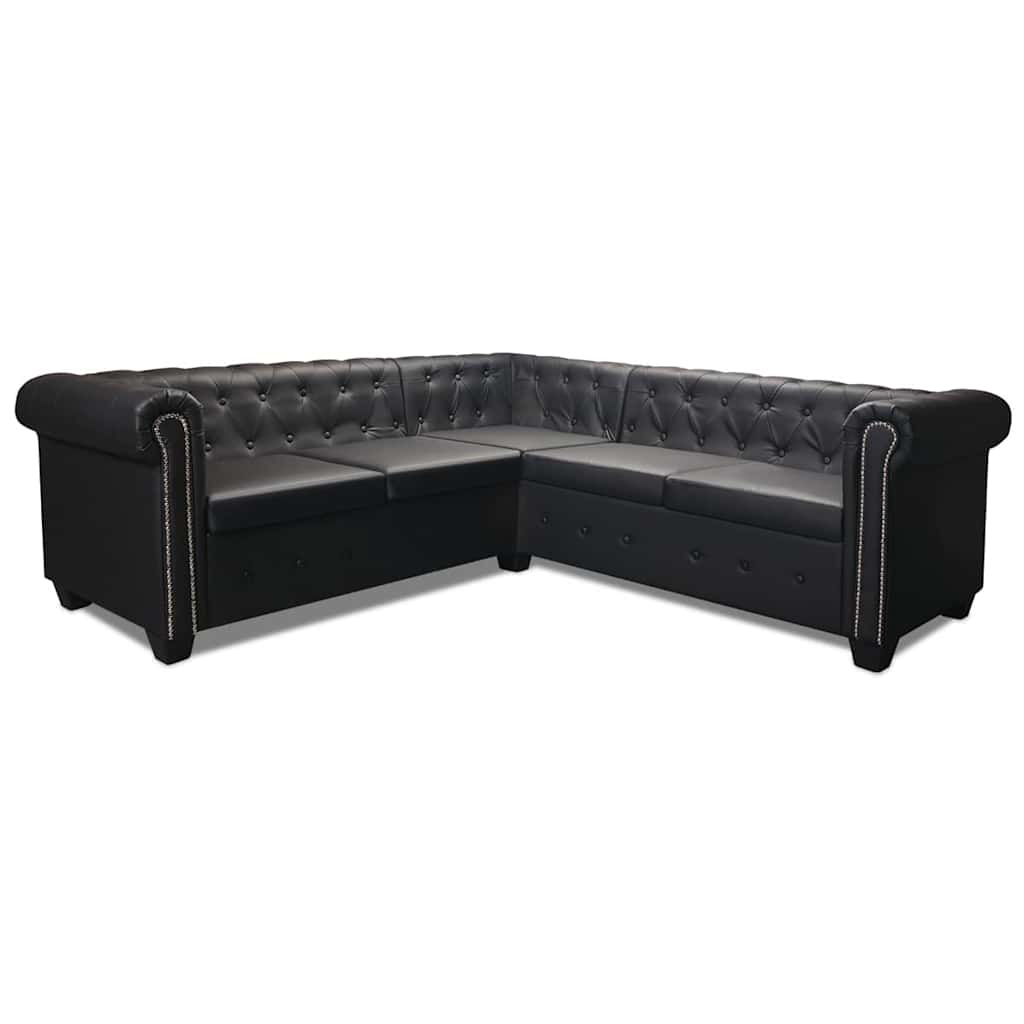 Hoekbank 5-zits Chesterfield-stijl kunstleer zwart is nu te koop bij PeponiXL, paradijselijk wonen!