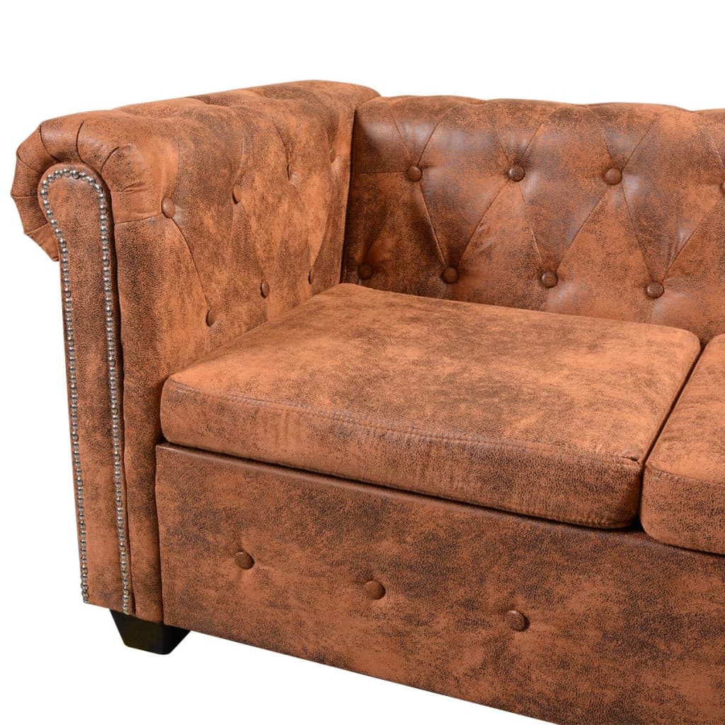 Hoekbank 5-zits Chesterfield-stijl kunstleer bruin is nu te koop bij PeponiXL, paradijselijk wonen!
