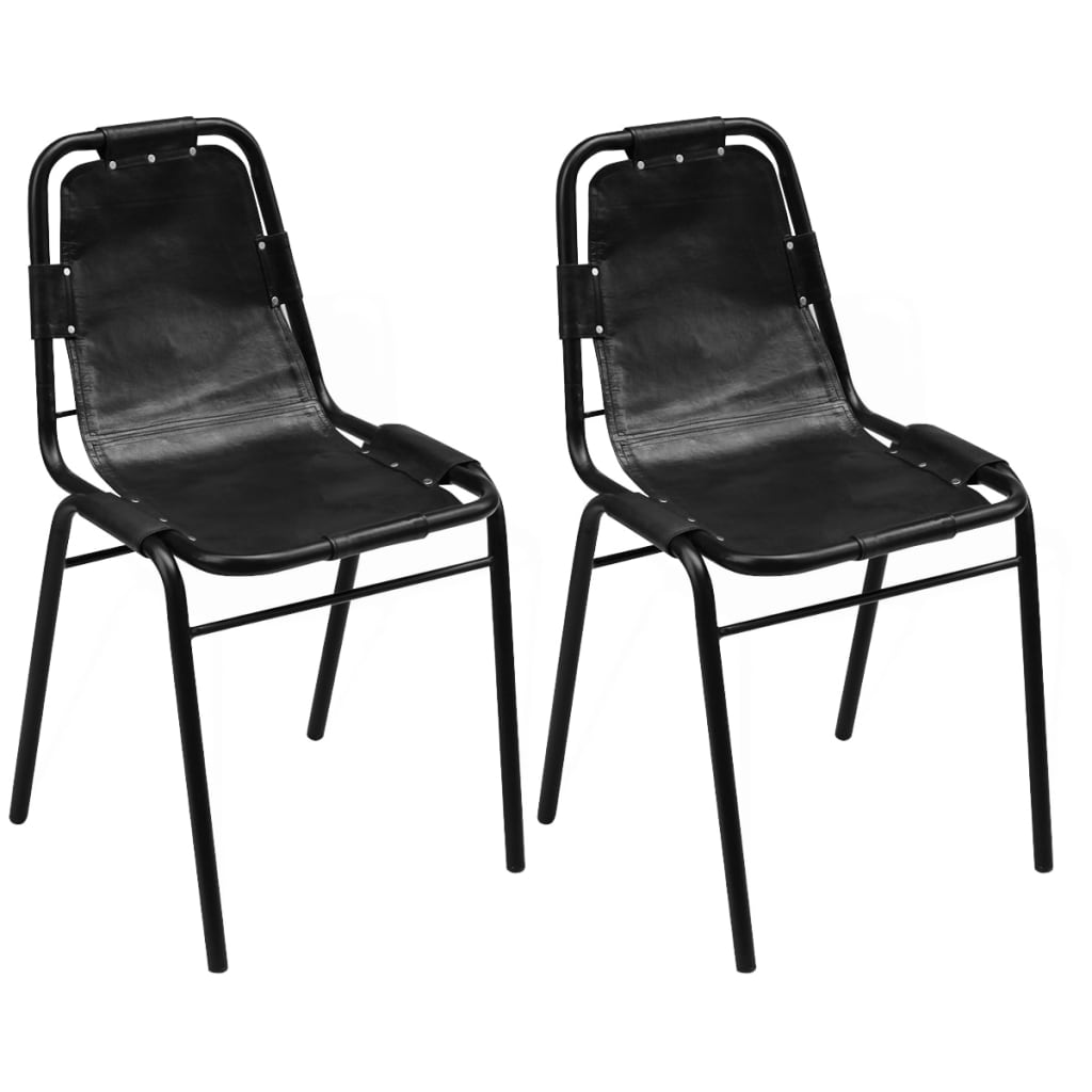 Eetkamerstoelen 2 st echt leer zwart is nu te koop bij PeponiXL, paradijselijk wonen!