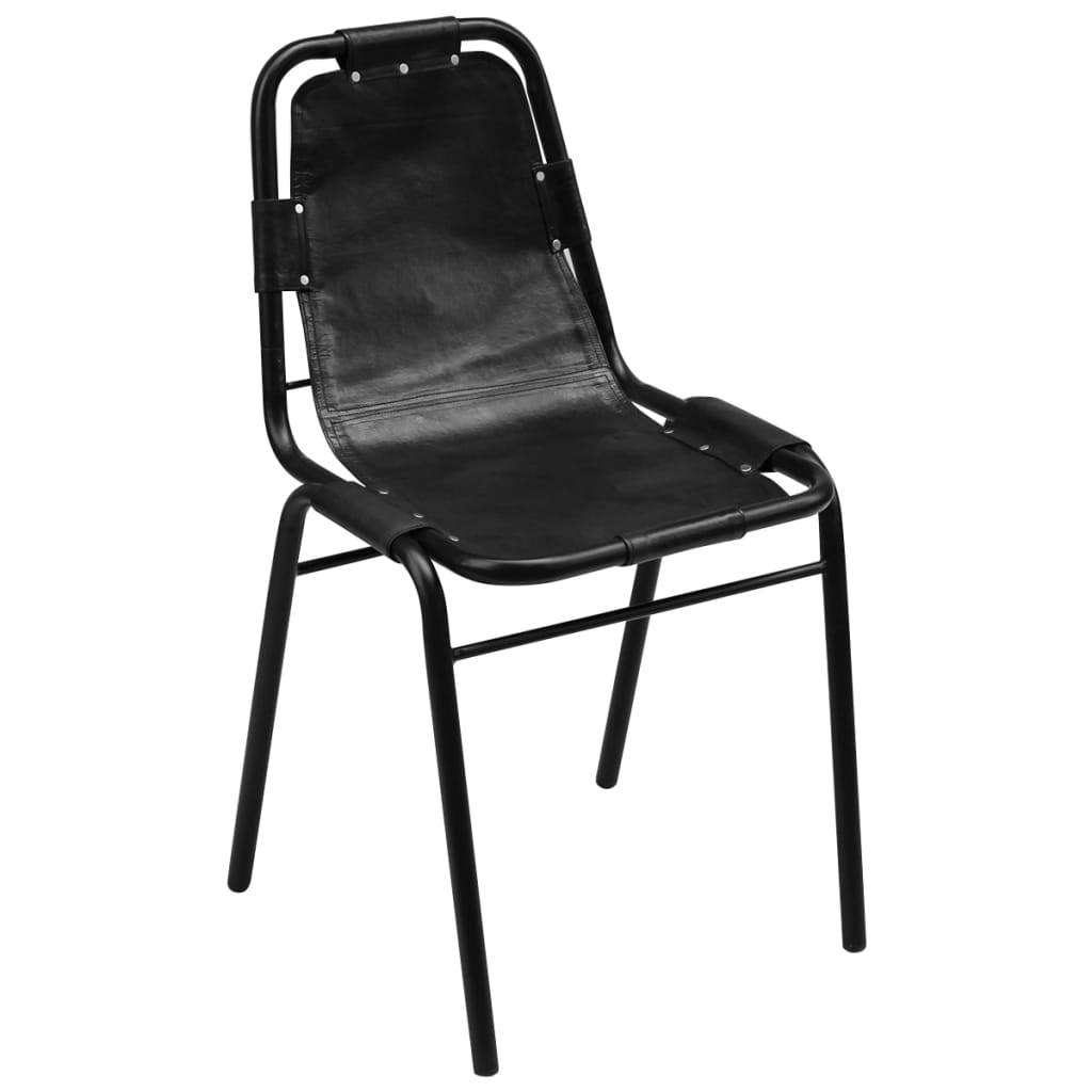 Eetkamerstoelen 2 st echt leer zwart is nu te koop bij PeponiXL, paradijselijk wonen!