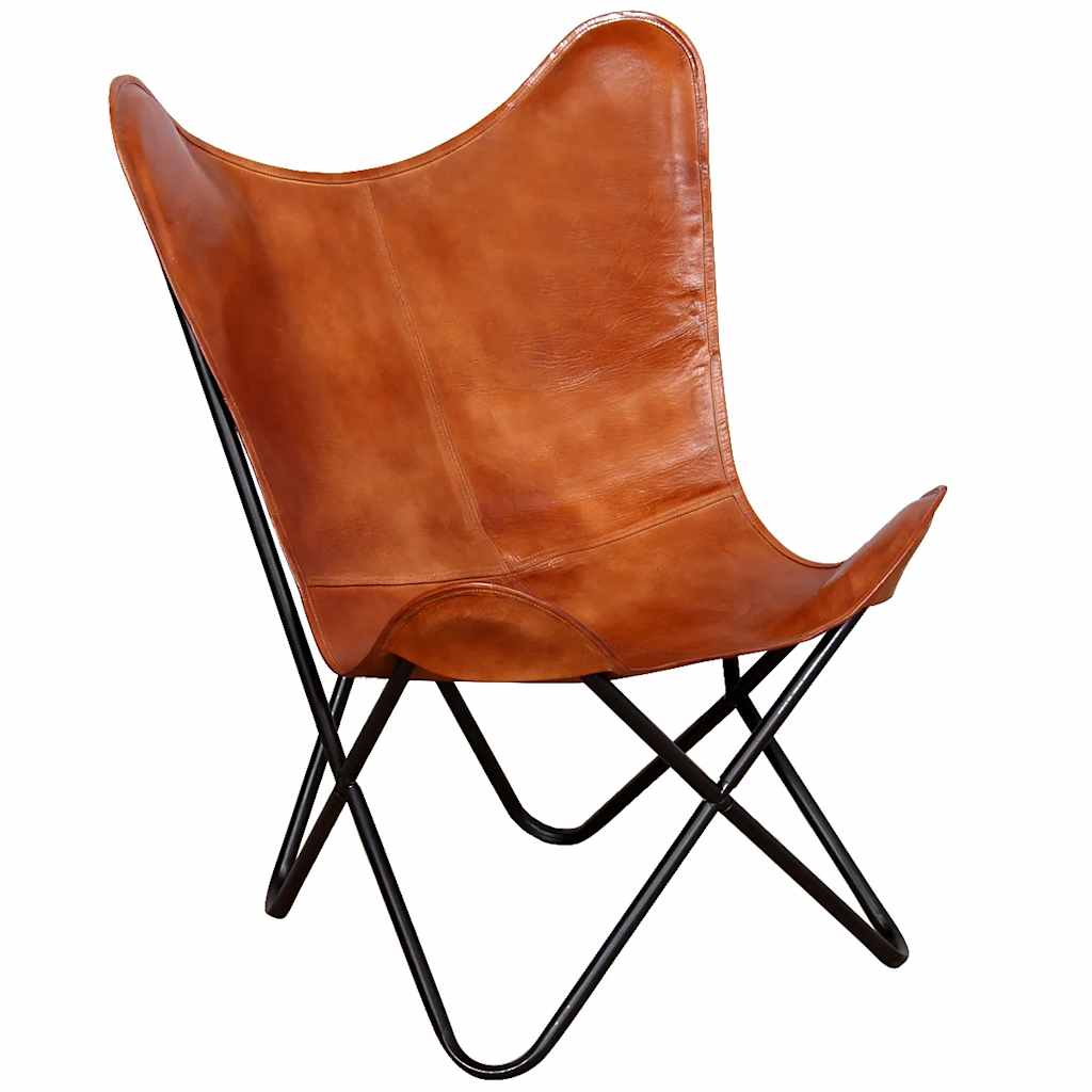 Vlinderstoel echt leer bruin is nu te koop bij PeponiXL, paradijselijk wonen!