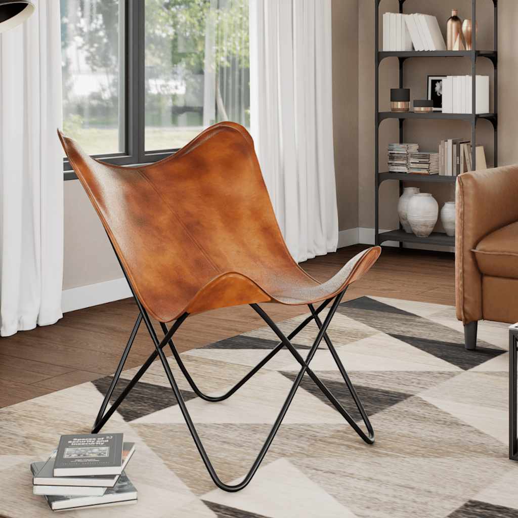 Vlinderstoel echt leer bruin is nu te koop bij PeponiXL, paradijselijk wonen!