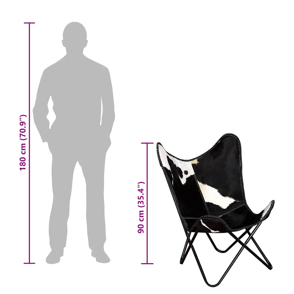Vlinderstoel echt rundleer zwart en wit is nu te koop bij PeponiXL, paradijselijk wonen!