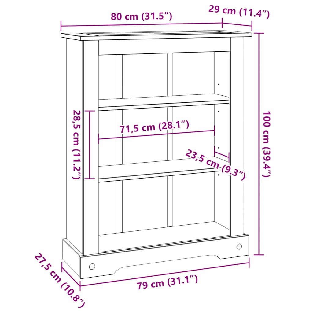 Boekenkast grenenhout met 3 planken Corona-stijl 80x29x100 cm is nu te koop bij PeponiXL, paradijselijk wonen!