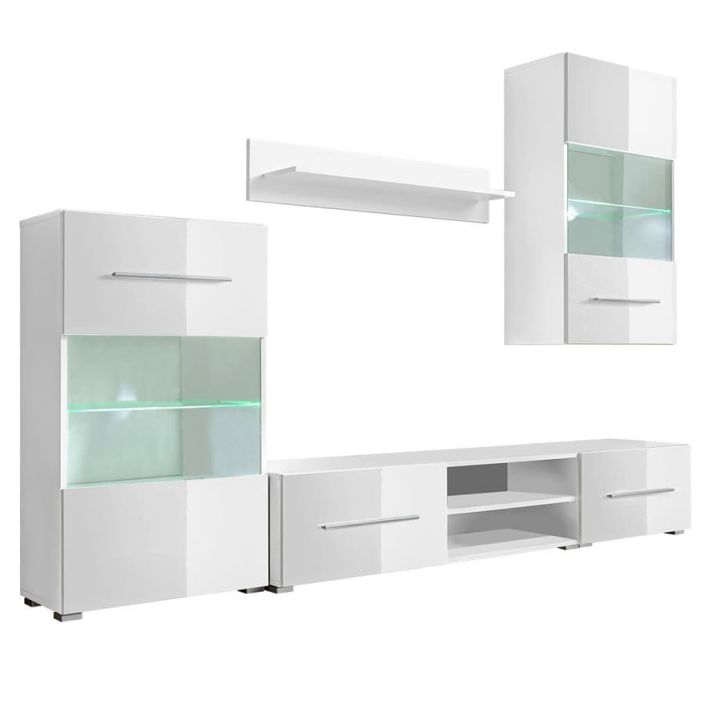 Muurvitrine tv-meubel met LED-verlichting wit 5-delig is nu te koop bij PeponiXL, paradijselijk wonen!