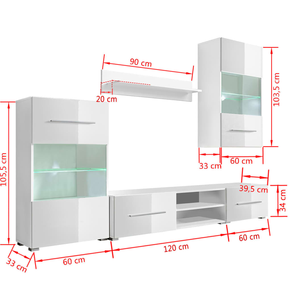 Muurvitrine tv-meubel met LED-verlichting wit 5-delig is nu te koop bij PeponiXL, paradijselijk wonen!