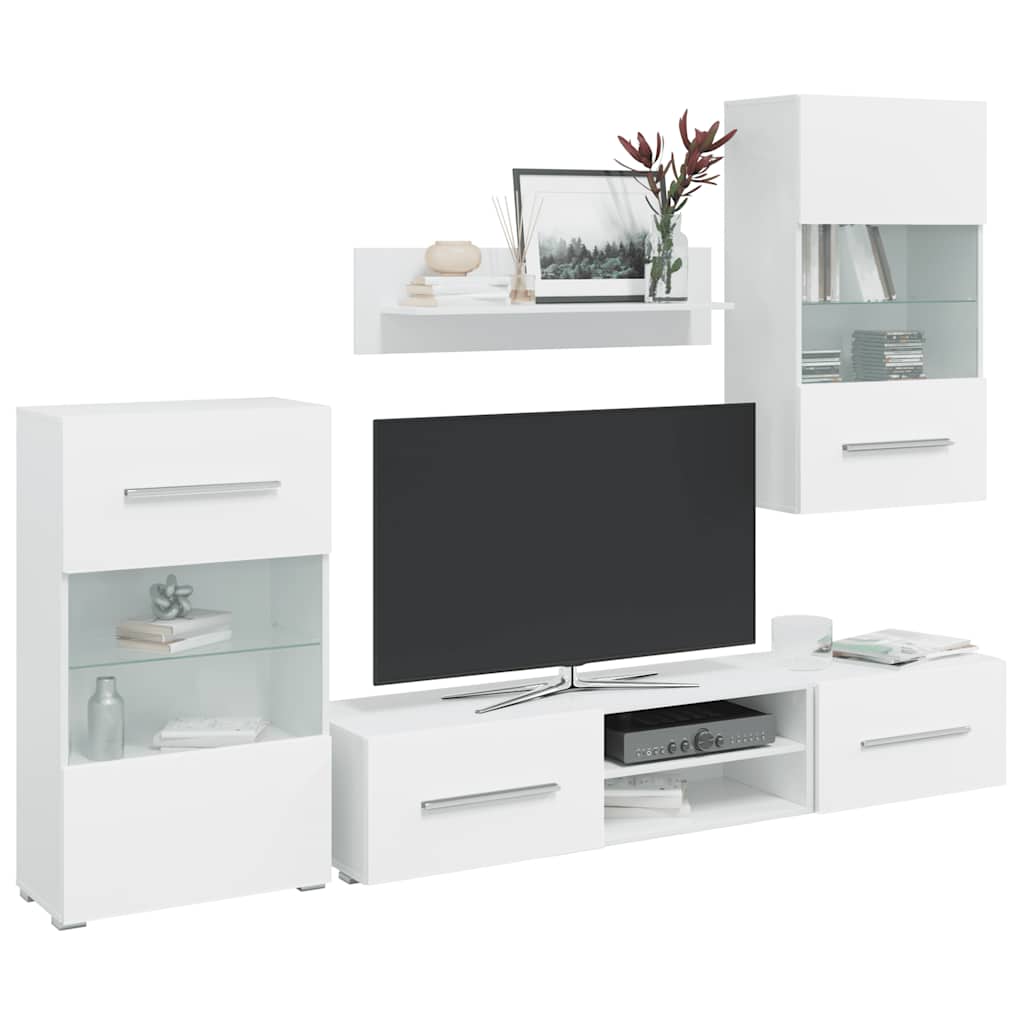 Muurvitrine tv-meubel met LED-verlichting wit 5-delig is nu te koop bij PeponiXL, paradijselijk wonen!