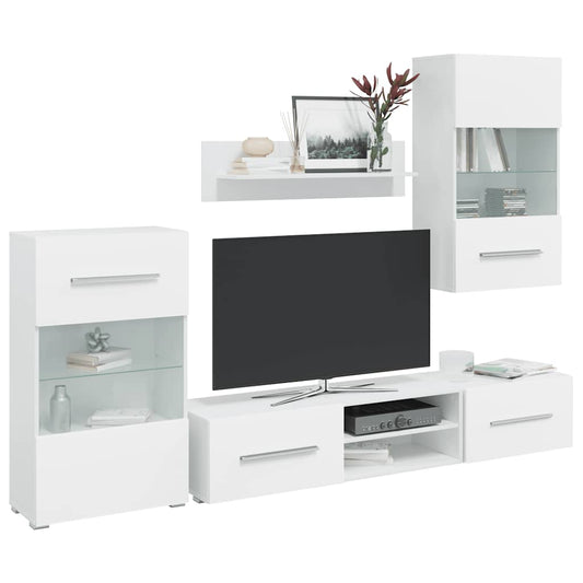 Muurvitrine tv-meubel met LED-verlichting wit 5-delig is nu te koop bij PeponiXL, paradijselijk wonen!