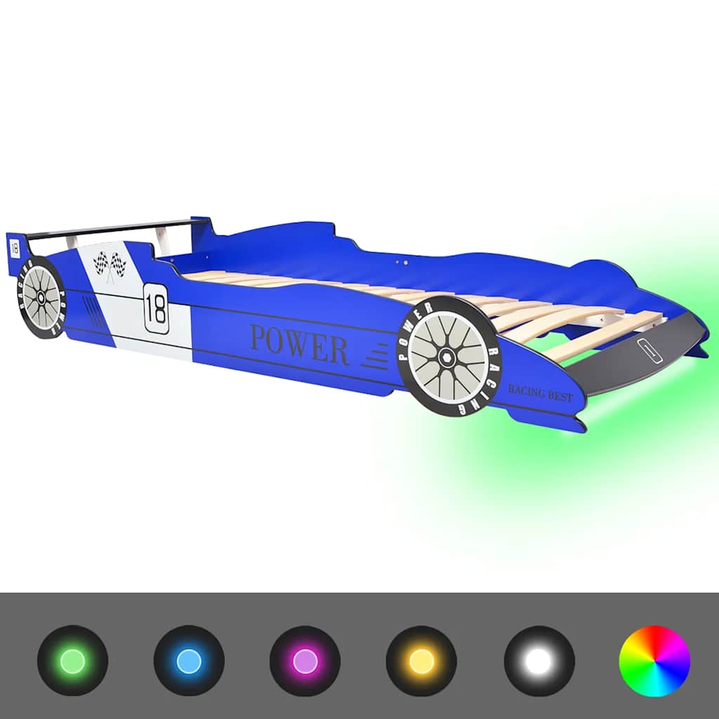 Kinderbed raceauto met LED-verlichting blauw 90x200 cm is nu te koop bij PeponiXL, paradijselijk wonen!