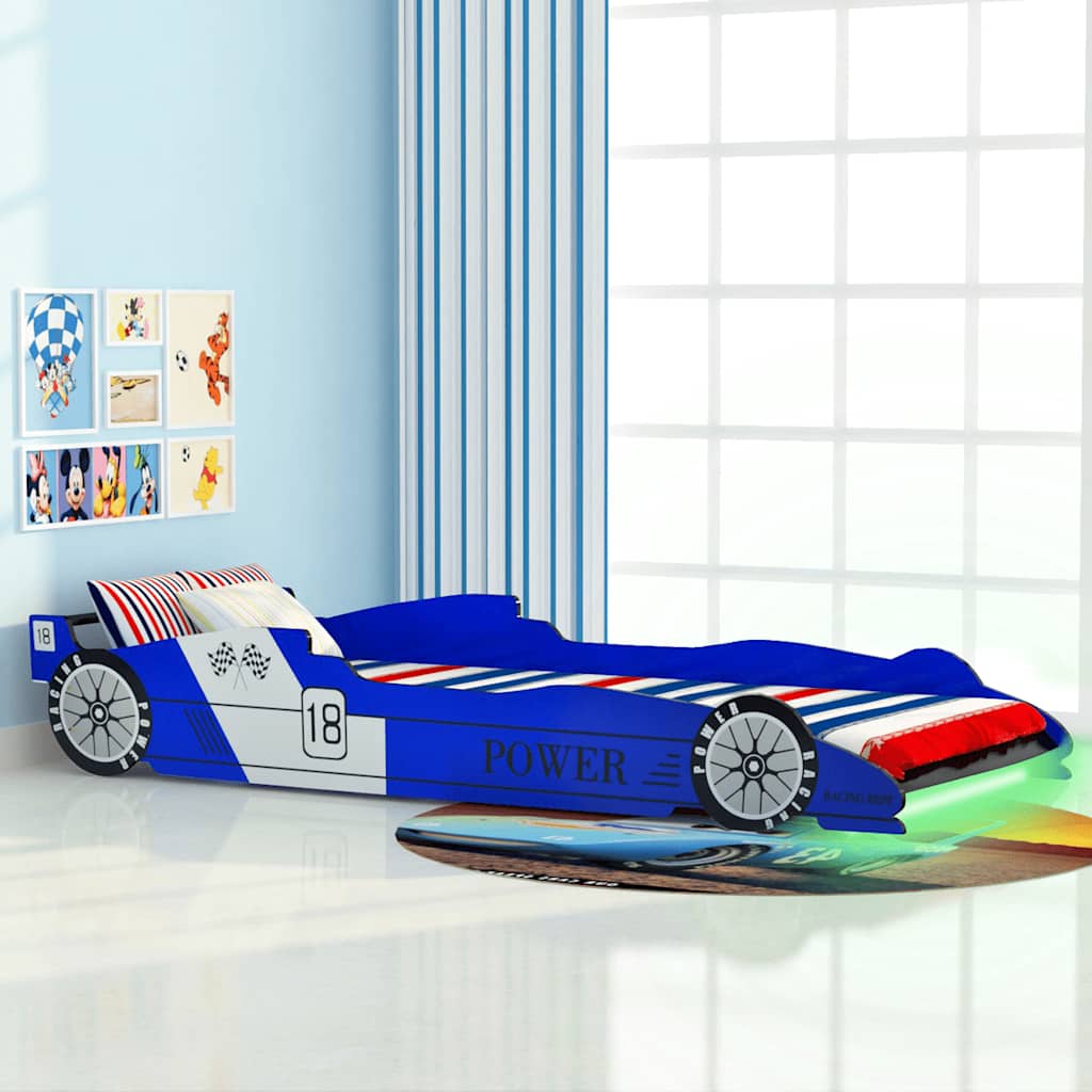 Kinderbed raceauto met LED-verlichting blauw 90x200 cm is nu te koop bij PeponiXL, paradijselijk wonen!
