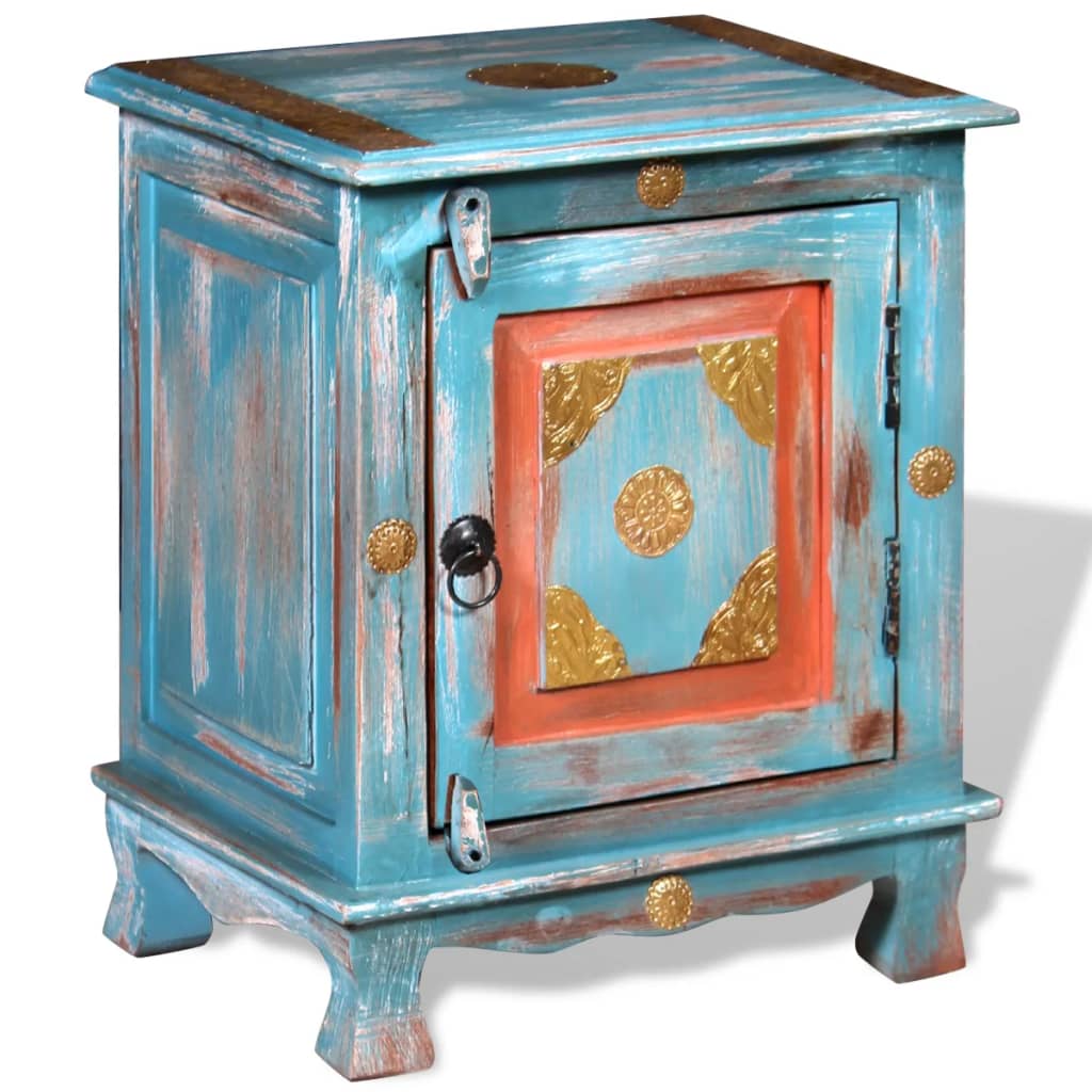 Nachtkastje massief mangohout blauw is nu te koop bij PeponiXL, paradijselijk wonen!