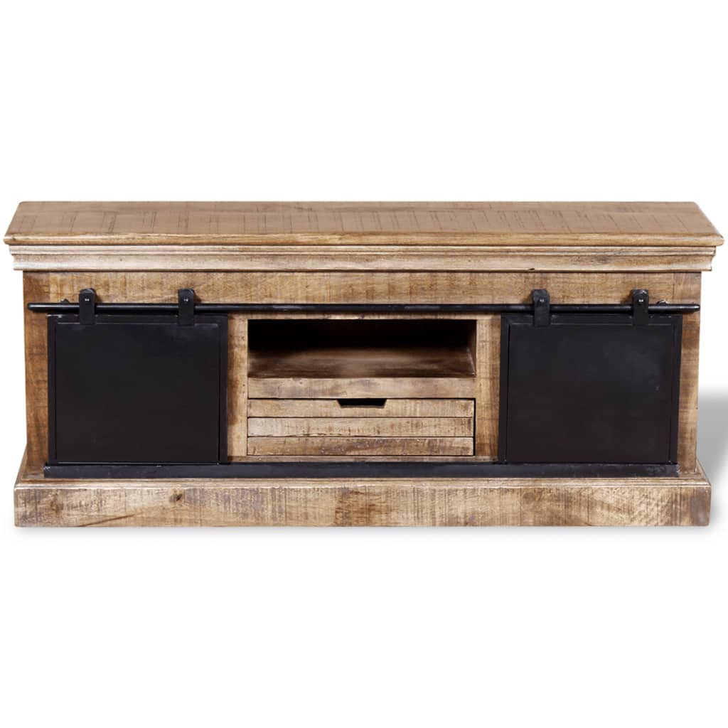 Tv-meubel met 2 schuifdeuren 110x30x45 cm massief mangohout is nu te koop bij PeponiXL, paradijselijk wonen!