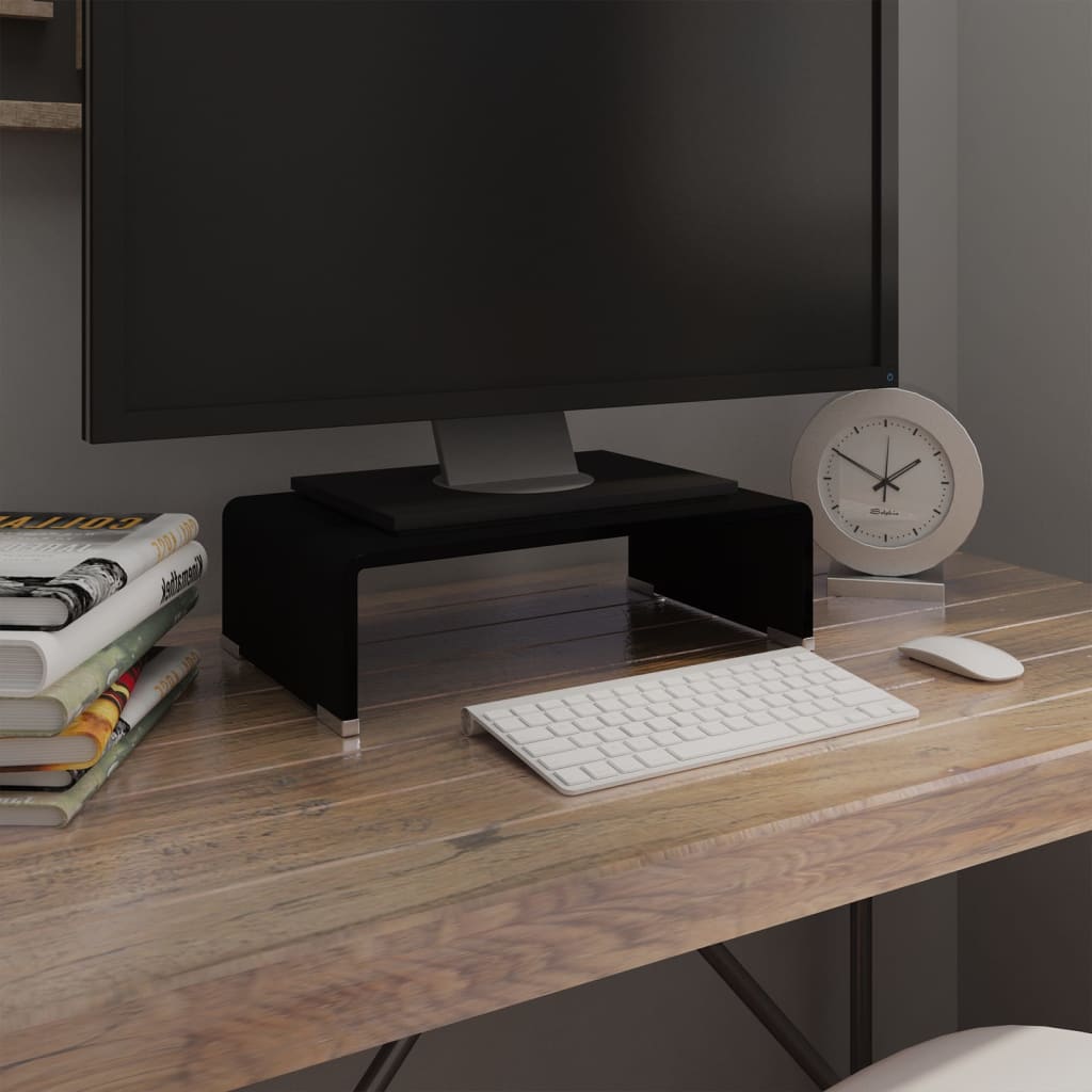 Tv-meubel/monitorverhoger zwart 40x25x11 cm glas is nu te koop bij PeponiXL, paradijselijk wonen!