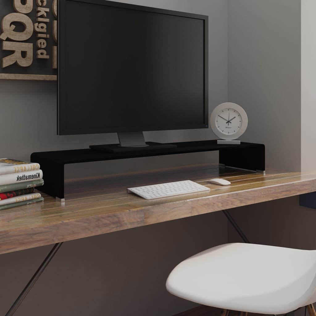 TV-meubel/monitorverhoger zwart 100x30x13 cm glas is nu te koop bij PeponiXL, paradijselijk wonen!