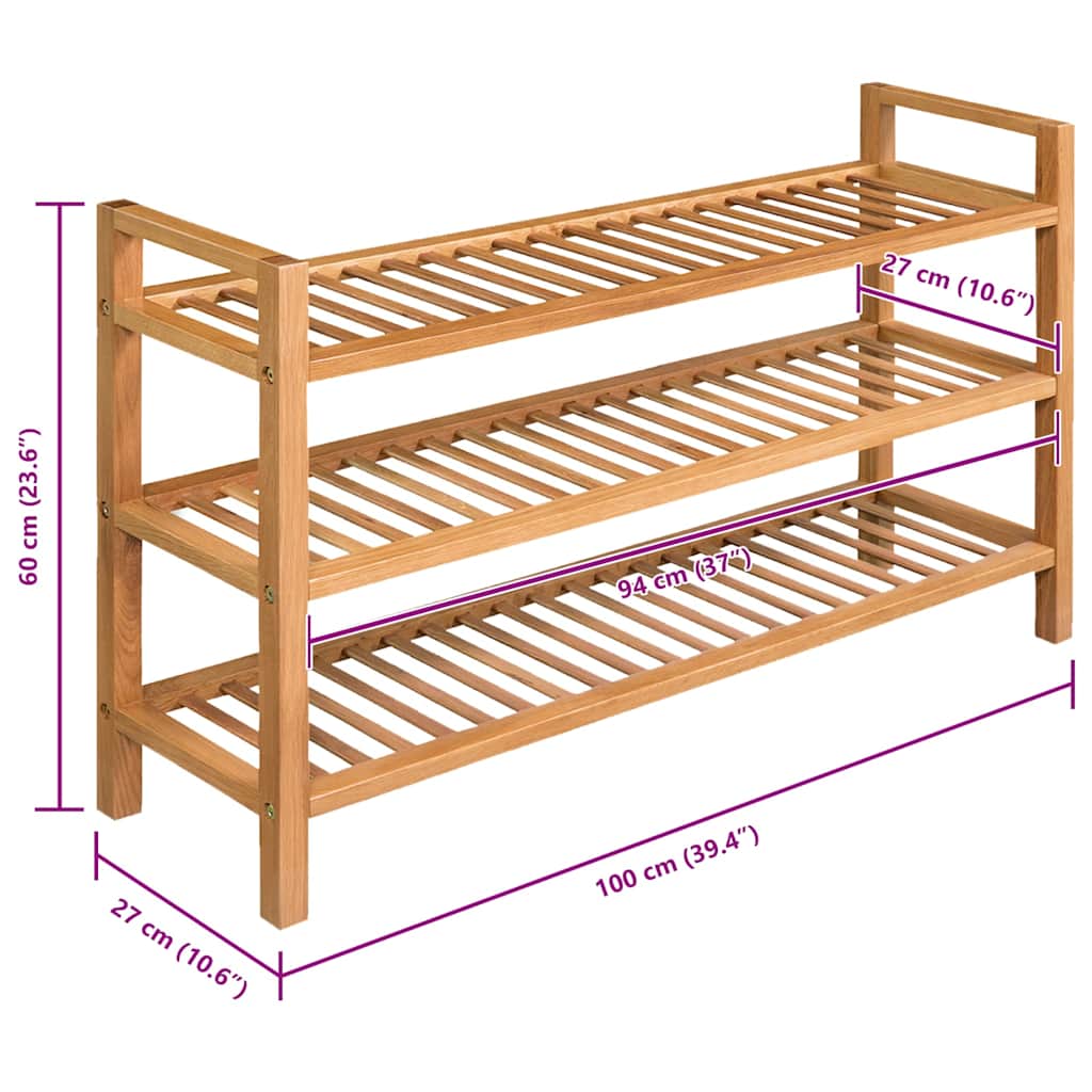 Schoenenrek met 3 schappen 100x27x60 cm massief eikenhout is nu te koop bij PeponiXL, paradijselijk wonen!