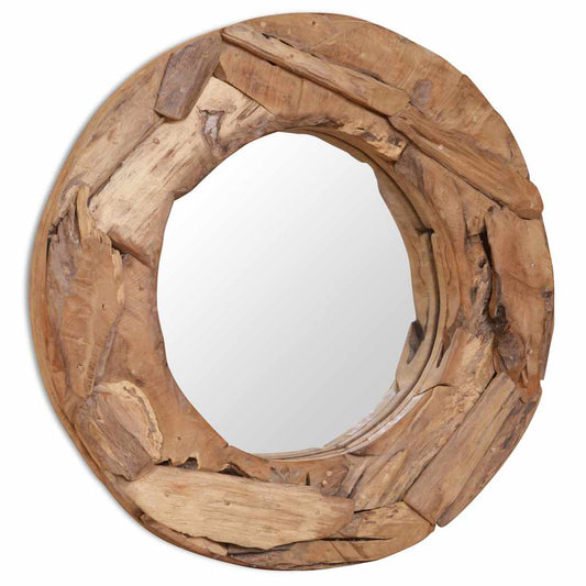 Decoratieve spiegel rond 60 cm teakhout is nu te koop bij PeponiXL, paradijselijk wonen!