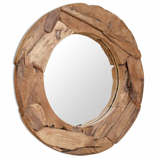 Decoratieve spiegel rond 80 cm teakhout is nu te koop bij PeponiXL, paradijselijk wonen!