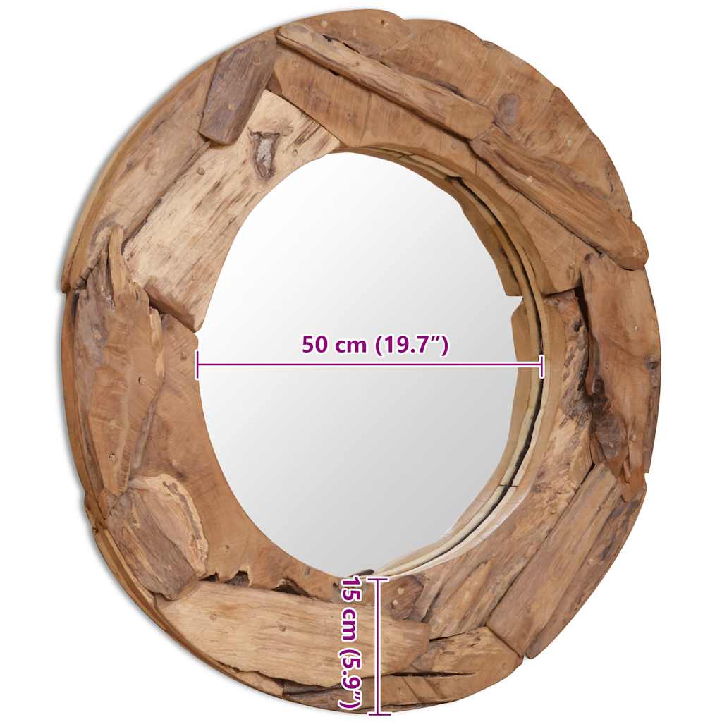 Decoratieve spiegel rond 80 cm teakhout is nu te koop bij PeponiXL, paradijselijk wonen!