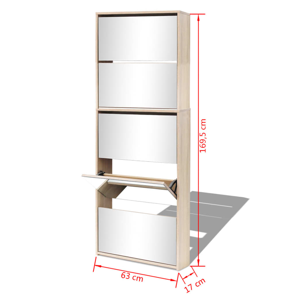 Schoenenkast met 5 spiegels 63x17x169,5 cm eikenhout is nu te koop bij PeponiXL, paradijselijk wonen!