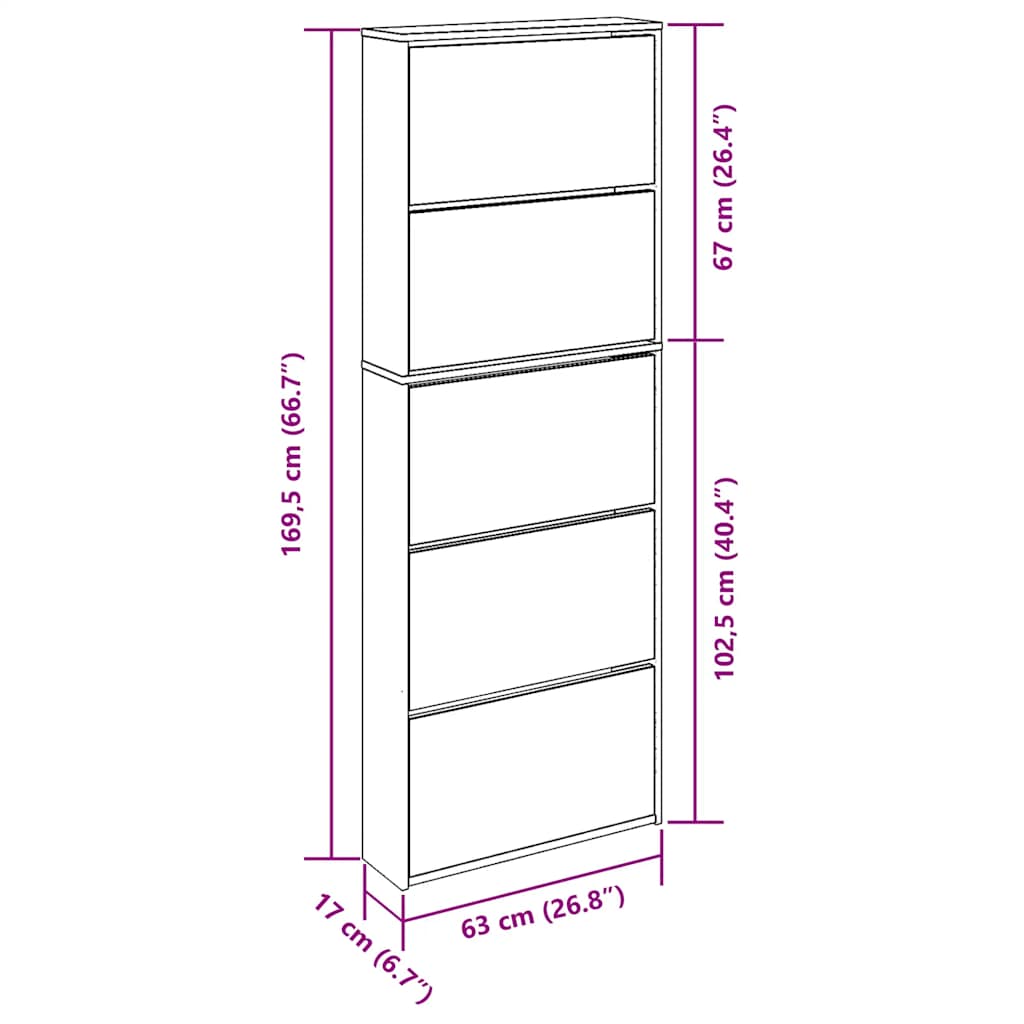 Schoenenkast met 5 spiegels 63x17x169,5 cm eikenhout is nu te koop bij PeponiXL, paradijselijk wonen!