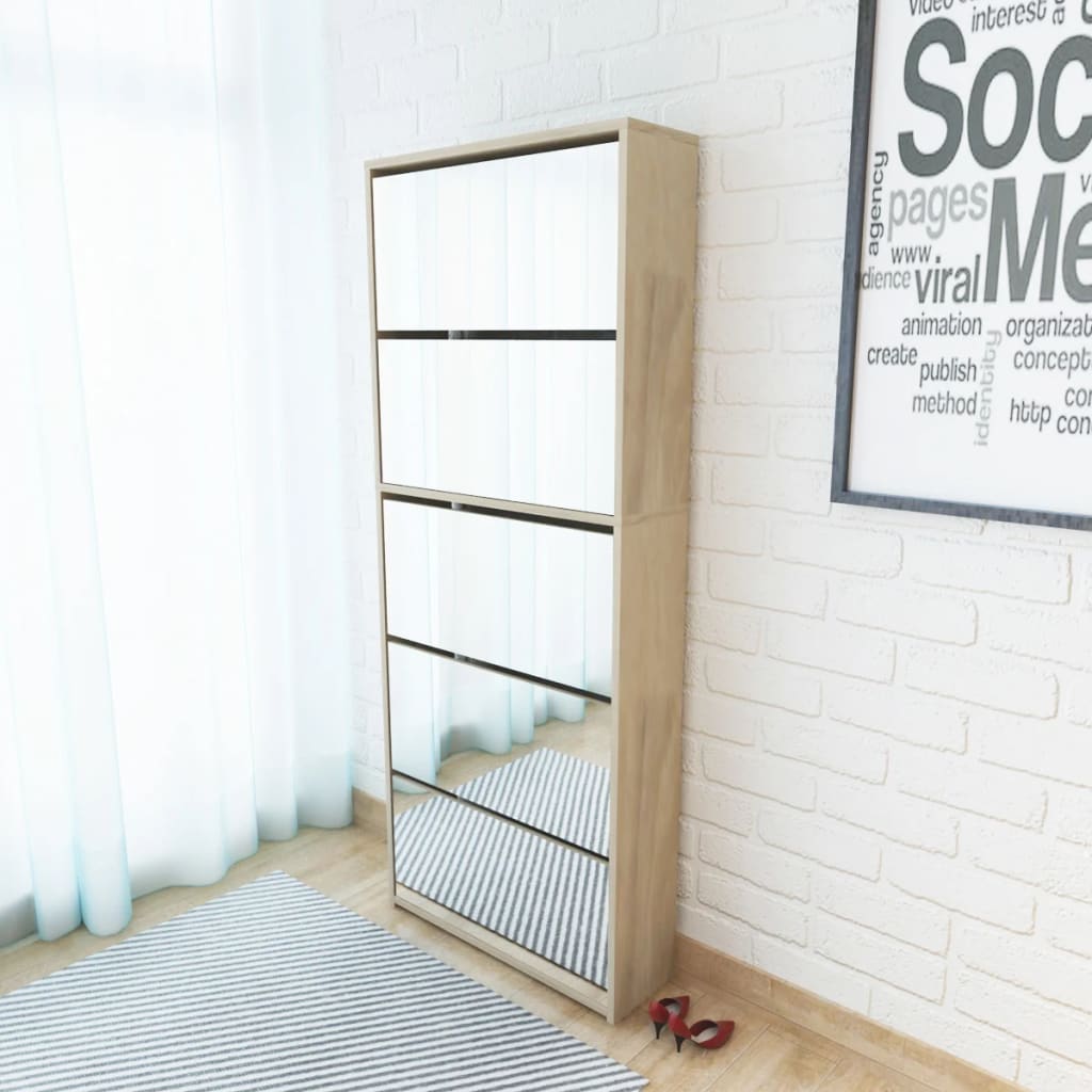 Schoenenkast met 5 spiegels 63x17x169,5 cm eikenhout is nu te koop bij PeponiXL, paradijselijk wonen!