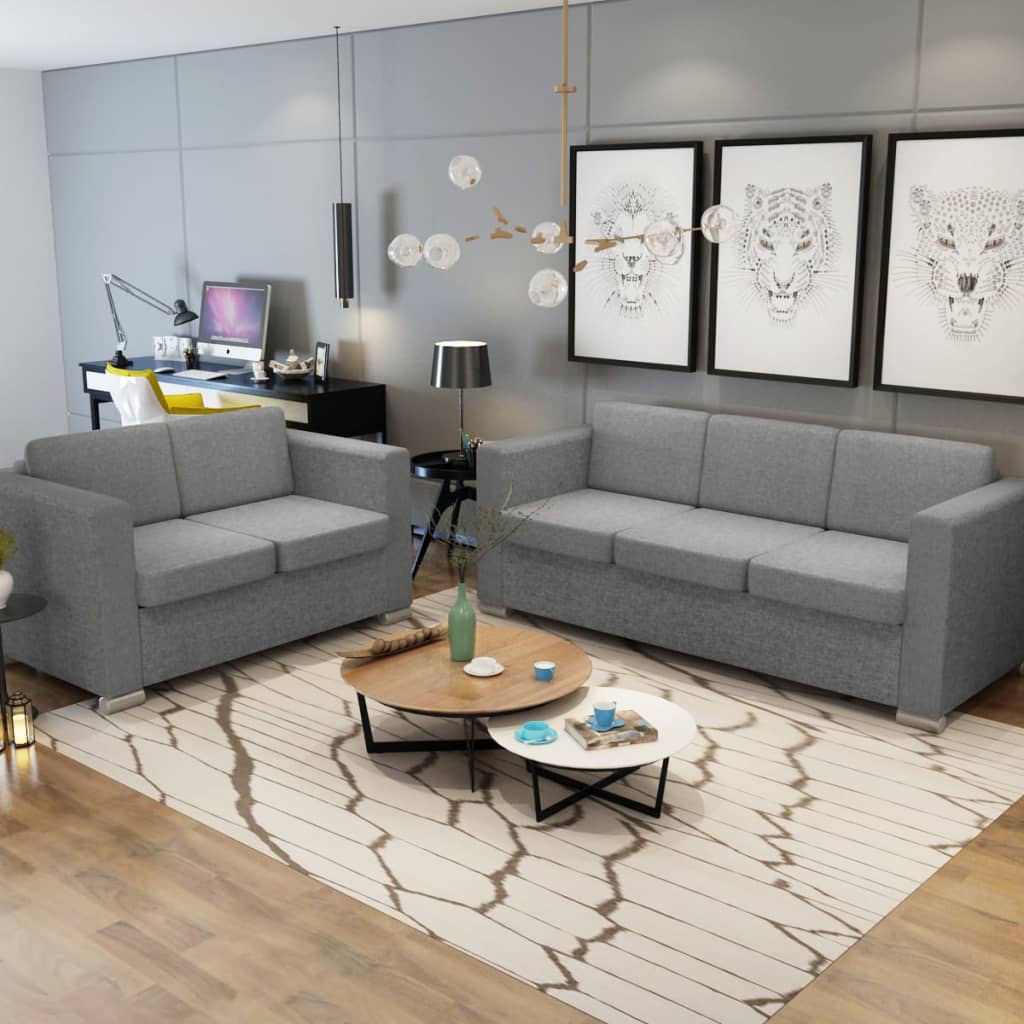 2-delig Bankstel stof lichtgrijs is nu te koop bij PeponiXL, paradijselijk wonen!