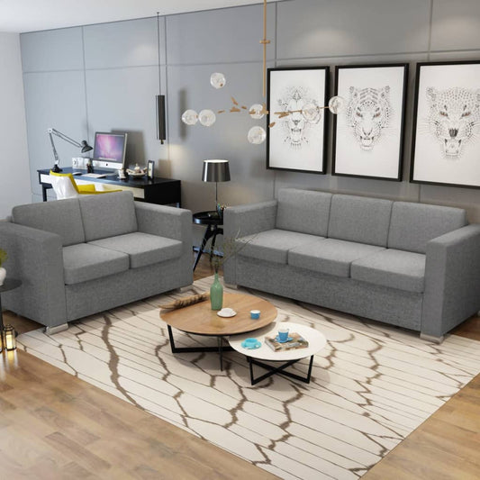 2-delig Bankstel stof lichtgrijs is nu te koop bij PeponiXL, paradijselijk wonen!