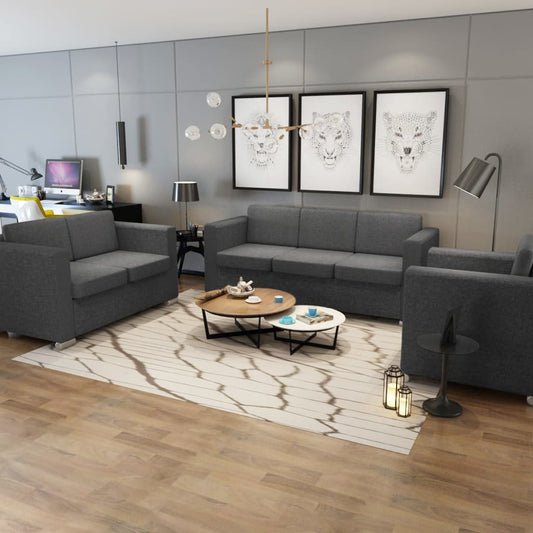 3-delig Bankstel stof donkergrijs is nu te koop bij PeponiXL, paradijselijk wonen!