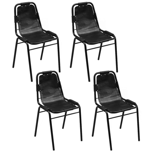 Eetkamerstoelen 4 st echt leer zwart is nu te koop bij PeponiXL, paradijselijk wonen!