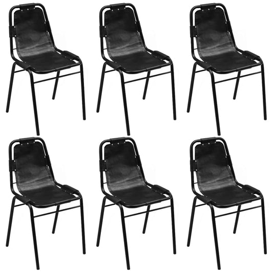 Eetkamerstoelen 6 st echt leer zwart is nu te koop bij PeponiXL, paradijselijk wonen!