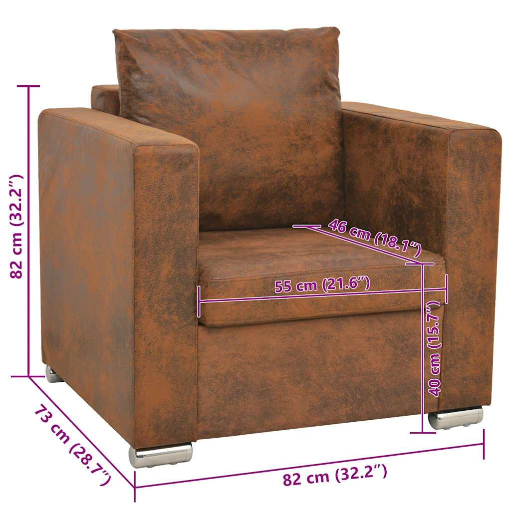 Fauteuil bruin 82x73x82 cm imitatiesuède is nu te koop bij PeponiXL, paradijselijk wonen!