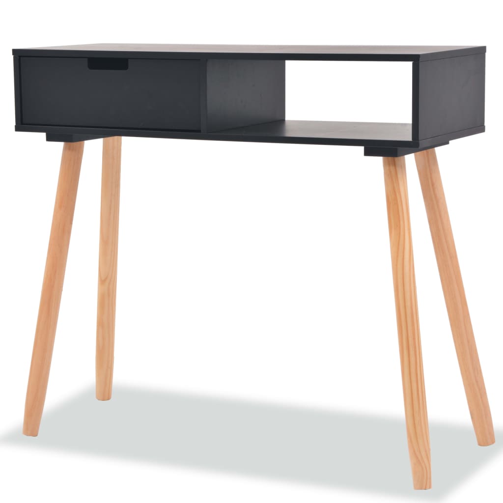Wandtafel 80x30x72 cm massief grenenhout zwart is nu te koop bij PeponiXL, paradijselijk wonen!
