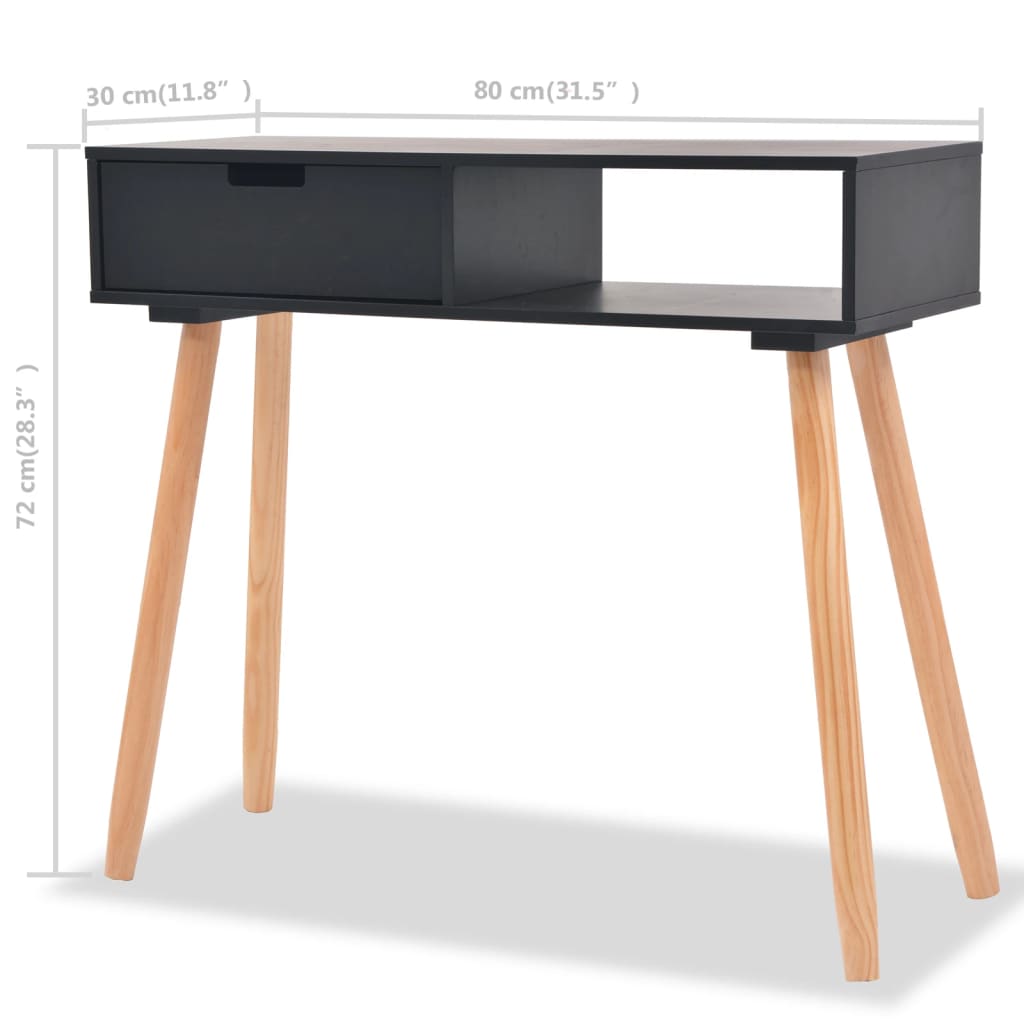 Wandtafel 80x30x72 cm massief grenenhout zwart is nu te koop bij PeponiXL, paradijselijk wonen!
