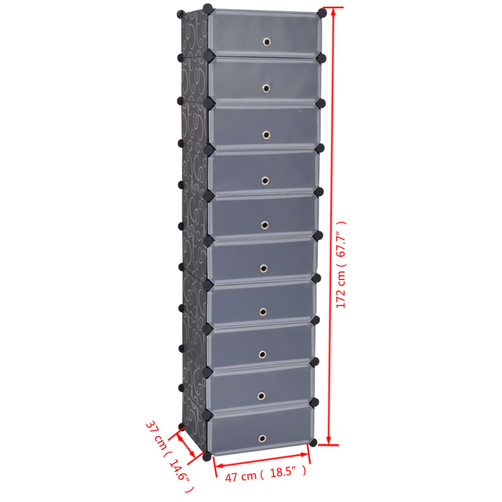 Schoenenkast met 10 ineengrijpende vakken zwart is nu te koop bij PeponiXL, paradijselijk wonen!