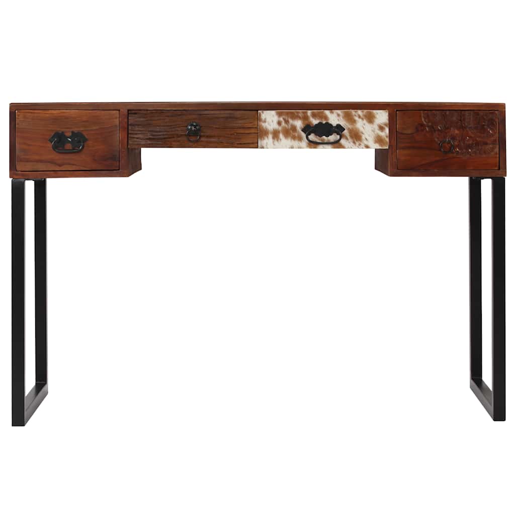 Bureau 117x50x76 cm massief acaciahout en echt leer is nu te koop bij PeponiXL, paradijselijk wonen!