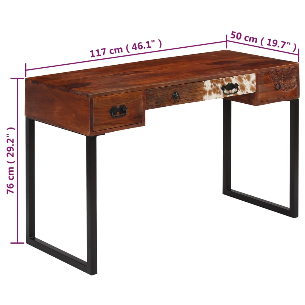 Bureau 117x50x76 cm massief acaciahout en echt leer is nu te koop bij PeponiXL, paradijselijk wonen!