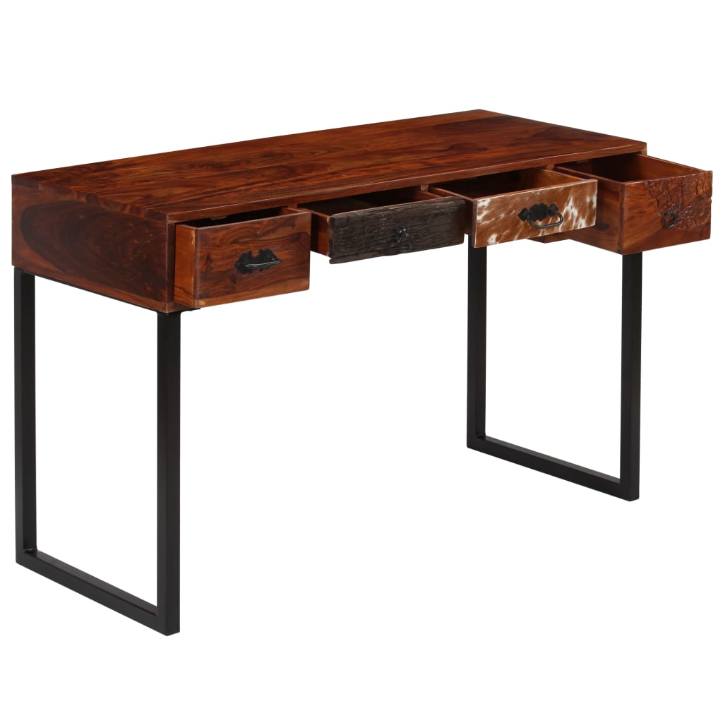 Bureau 117x50x76 cm massief acaciahout en echt leer is nu te koop bij PeponiXL, paradijselijk wonen!