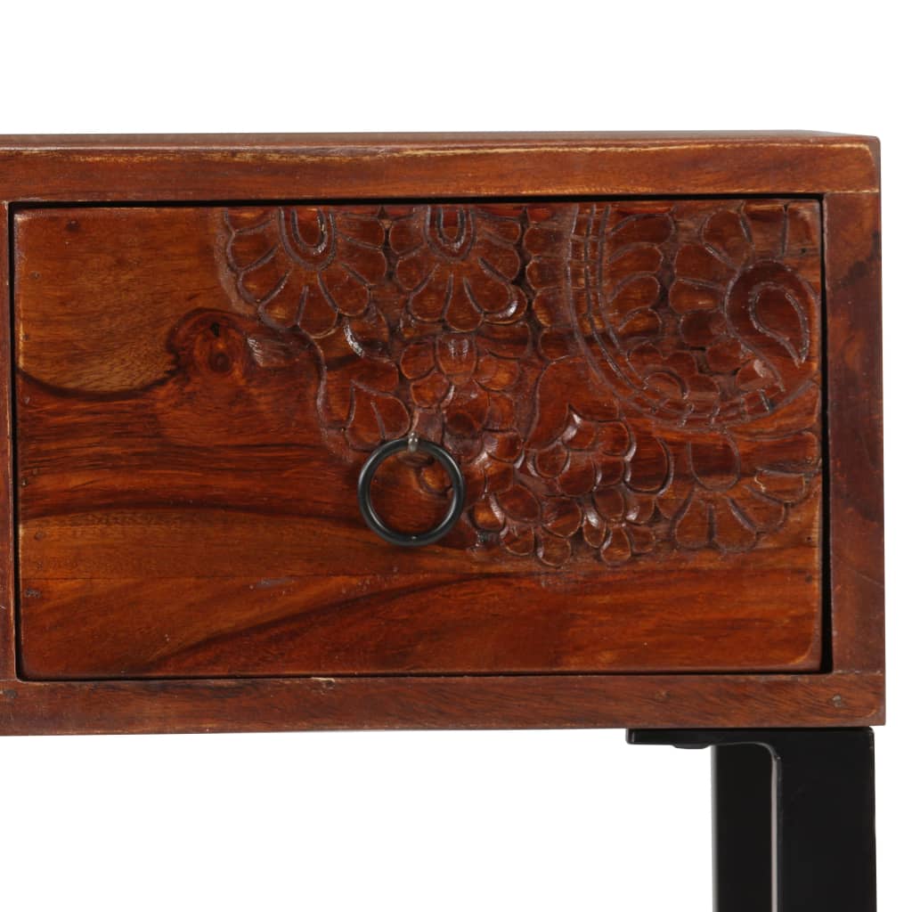 Bureau 117x50x76 cm massief acaciahout en echt leer is nu te koop bij PeponiXL, paradijselijk wonen!