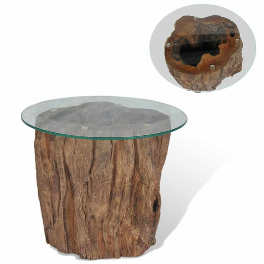 Salontafel 50x40 cm teakhout en glas is nu te koop bij PeponiXL, paradijselijk wonen!
