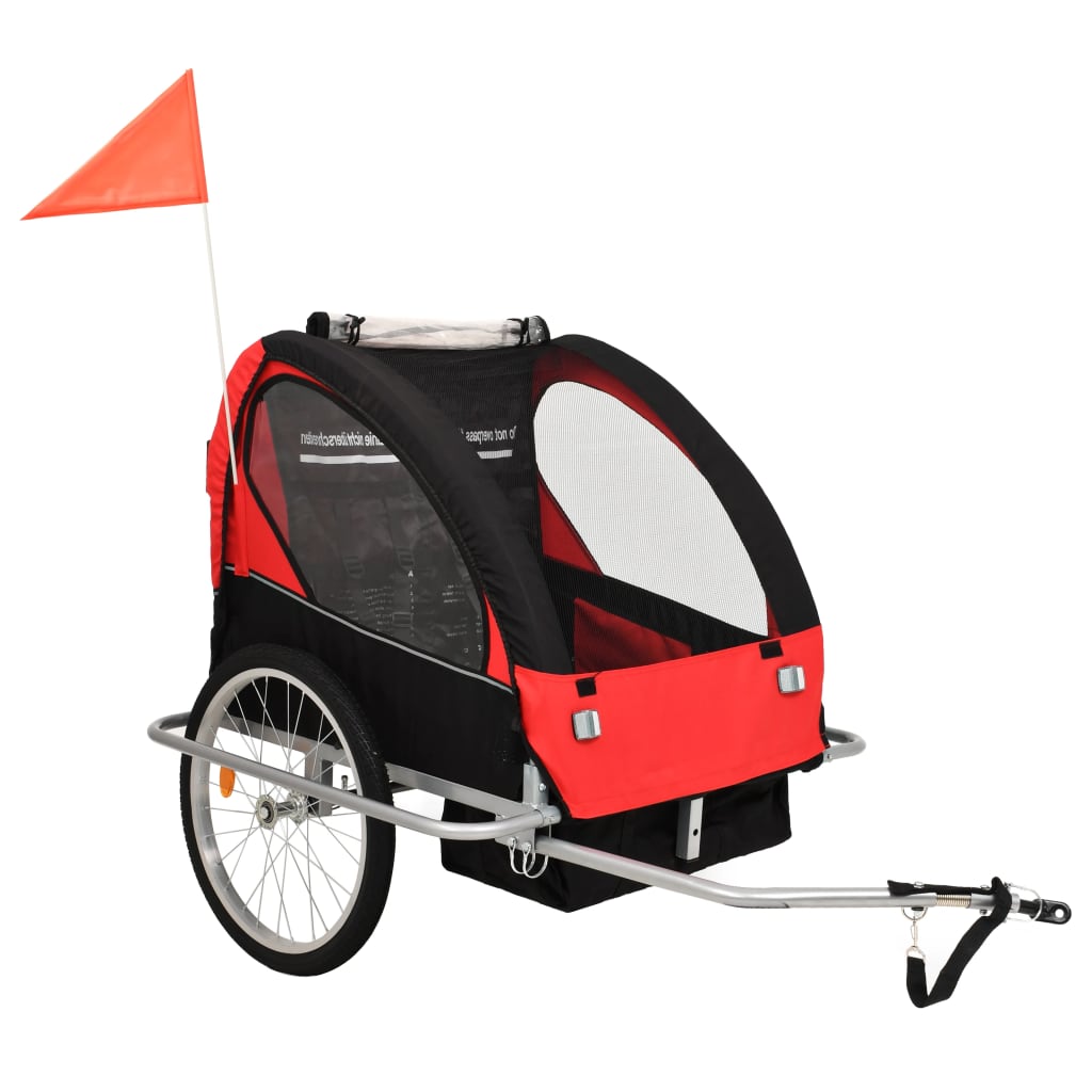 Fietstrailer en kinderwagen 2-in-1 zwart en rood is nu te koop bij PeponiXL, paradijselijk wonen!