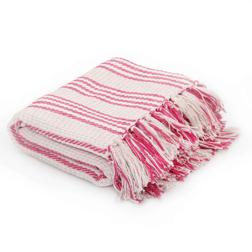 Plaid strepen 220x250 cm katoen roze en wit is nu te koop bij PeponiXL, paradijselijk wonen!