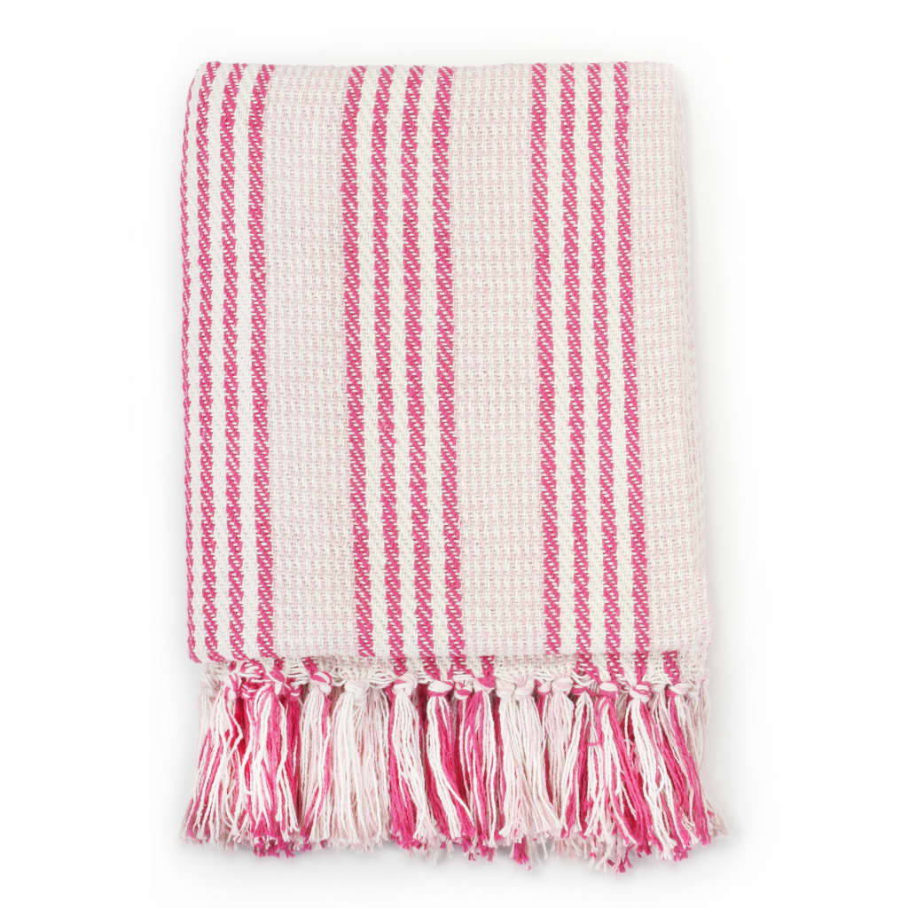 Plaid strepen 220x250 cm katoen roze en wit is nu te koop bij PeponiXL, paradijselijk wonen!