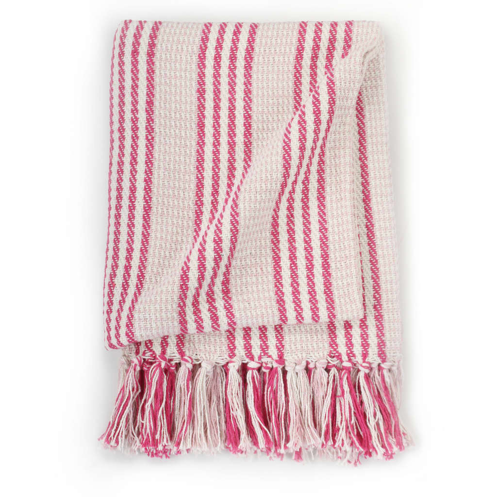 Plaid strepen 220x250 cm katoen roze en wit is nu te koop bij PeponiXL, paradijselijk wonen!