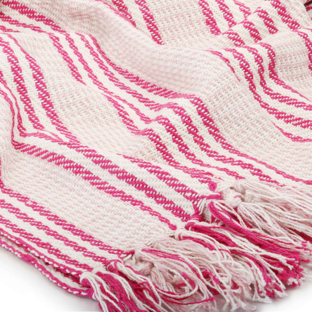 Plaid strepen 220x250 cm katoen roze en wit is nu te koop bij PeponiXL, paradijselijk wonen!
