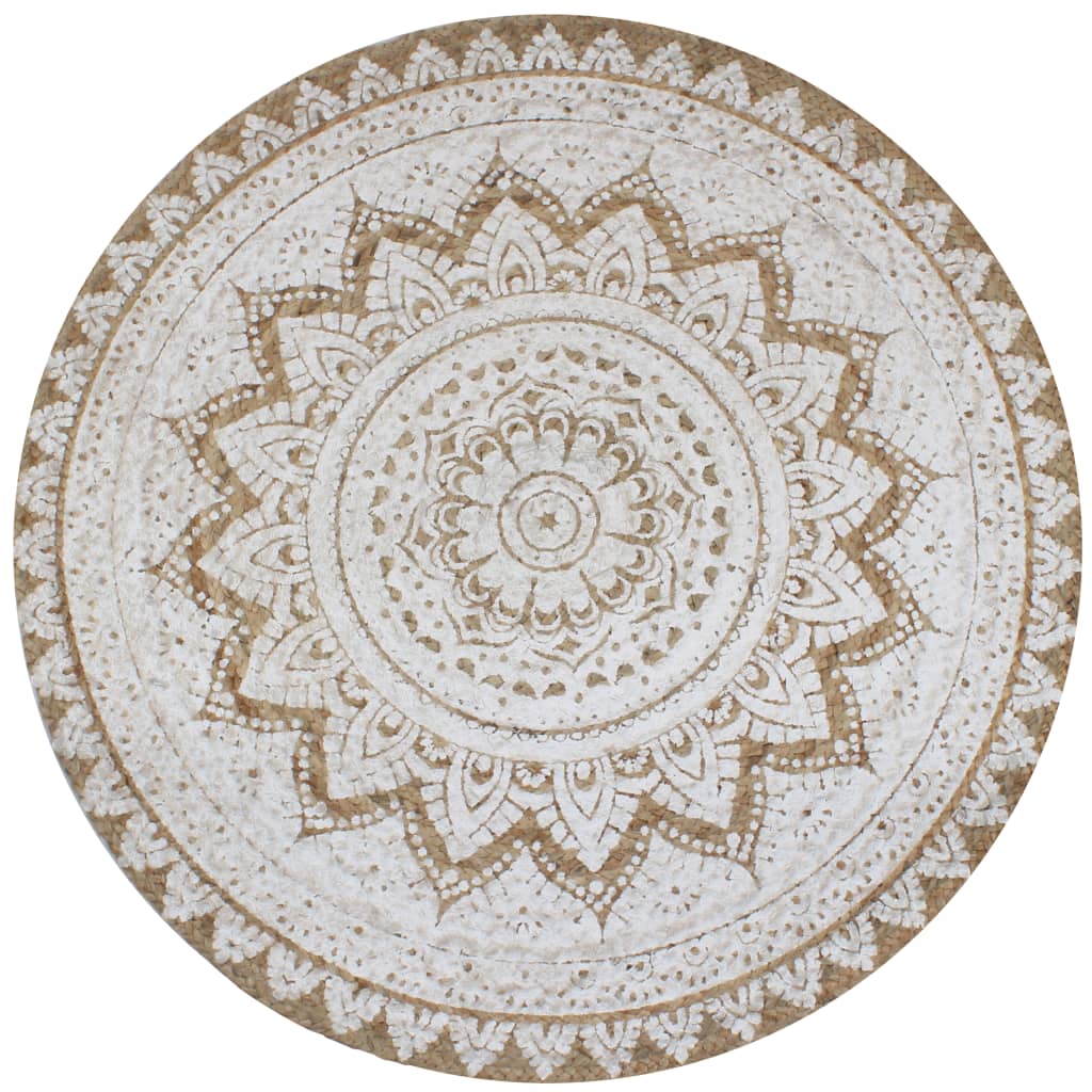 Tapijt met print rond 90 cm gevlochten jute is nu te koop bij PeponiXL, paradijselijk wonen!