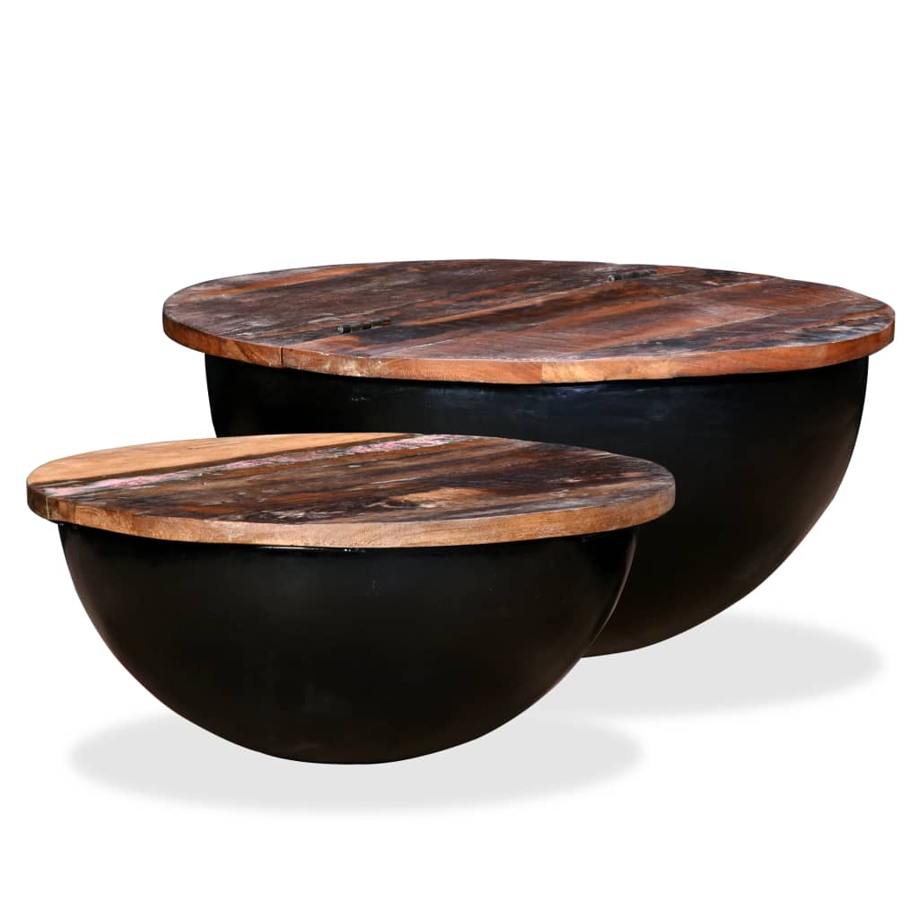 2-delige Salontafelset komvormig massief gerecycled hout zwart is nu te koop bij PeponiXL, paradijselijk wonen!